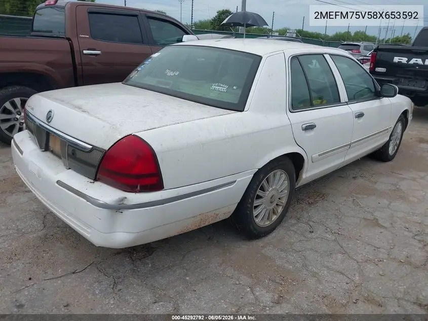 2008 Mercury Grand Marquis Ls VIN: 2MEFM75V58X653592 Lot: 45292792