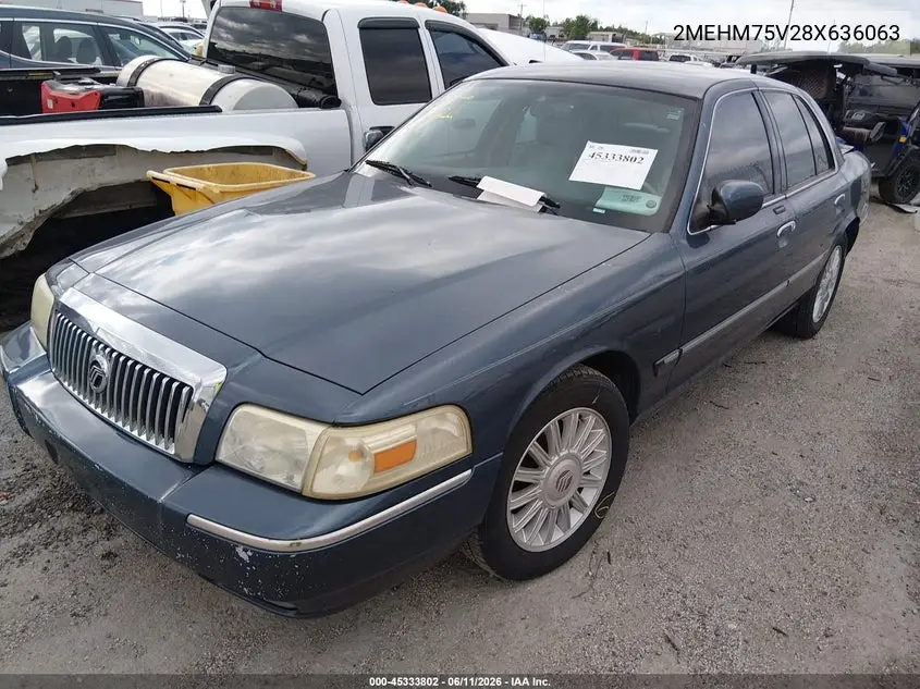 2008 Mercury Grand Marquis Ls VIN: 2MEHM75V28X636063 Lot: 45333802