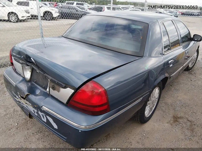 2008 Mercury Grand Marquis Ls VIN: 2MEHM75V28X636063 Lot: 45333802