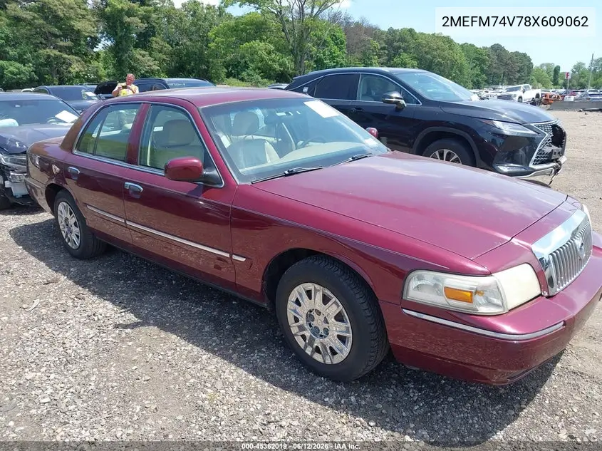 2008 Mercury Grand Marquis Gs VIN: 2MEFM74V78X609062 Lot: 45362019