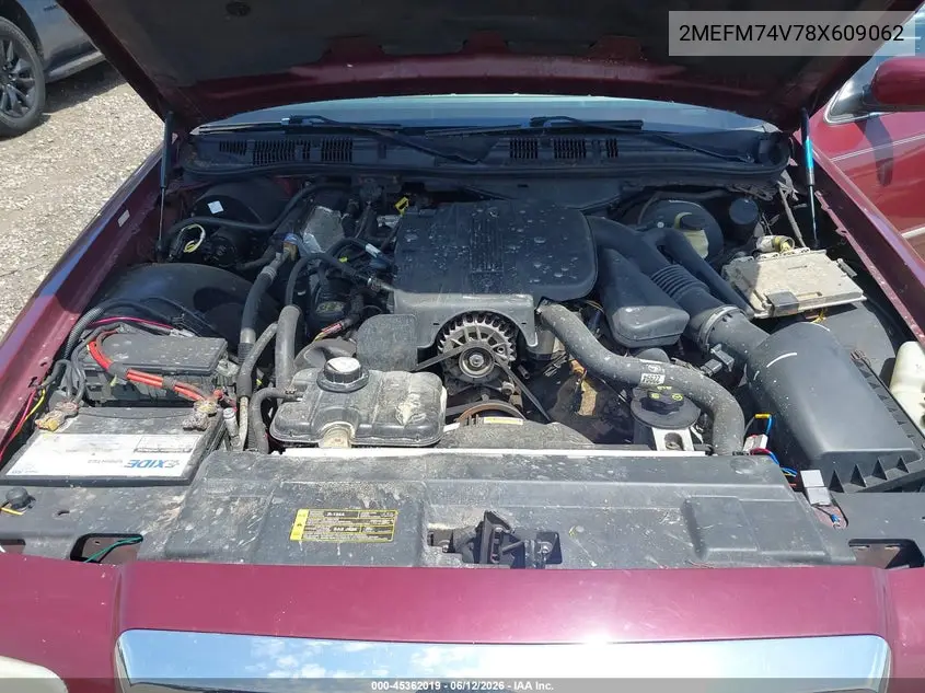 2008 Mercury Grand Marquis Gs VIN: 2MEFM74V78X609062 Lot: 45362019