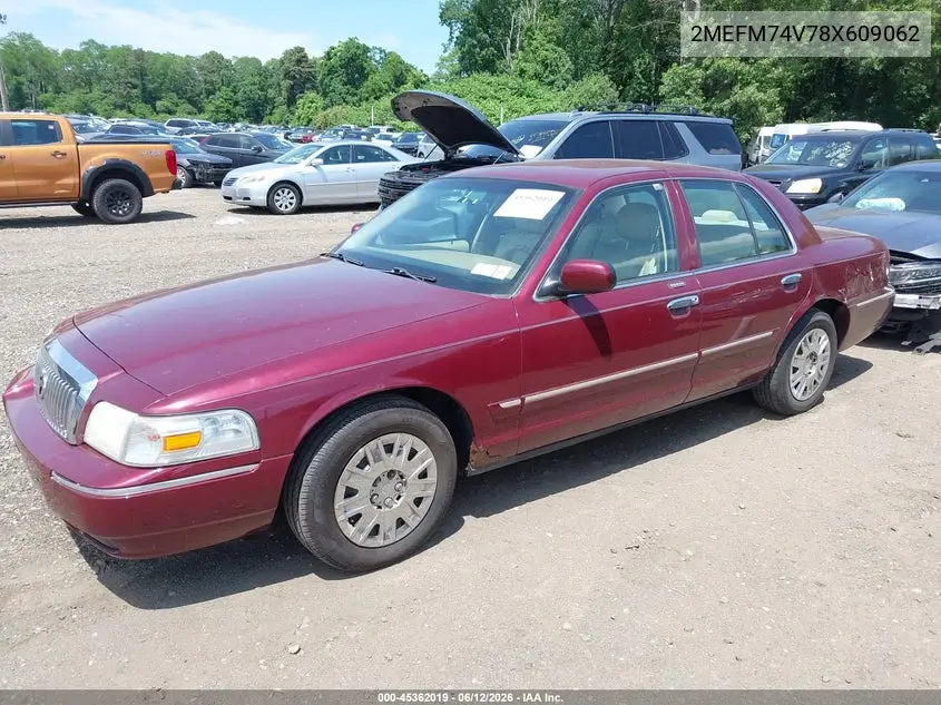 2008 Mercury Grand Marquis Gs VIN: 2MEFM74V78X609062 Lot: 45362019
