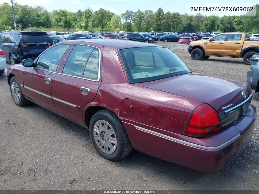 2008 Mercury Grand Marquis Gs VIN: 2MEFM74V78X609062 Lot: 45362019