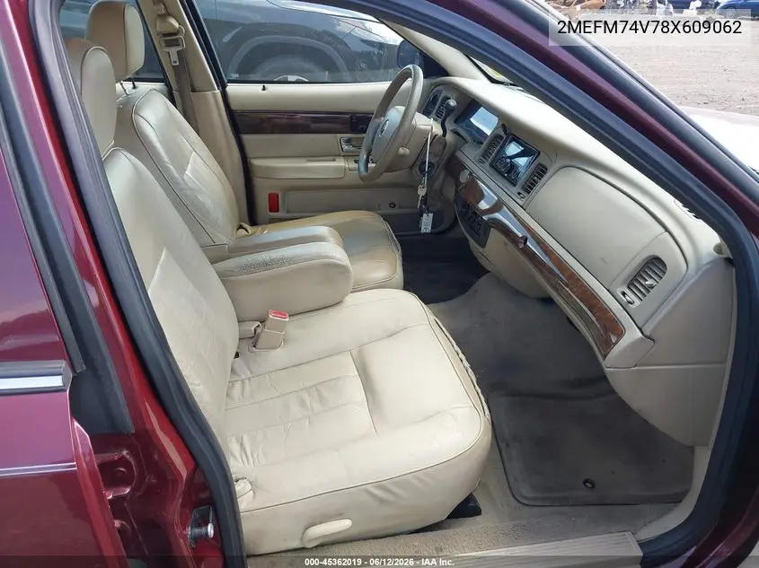 2008 Mercury Grand Marquis Gs VIN: 2MEFM74V78X609062 Lot: 45362019