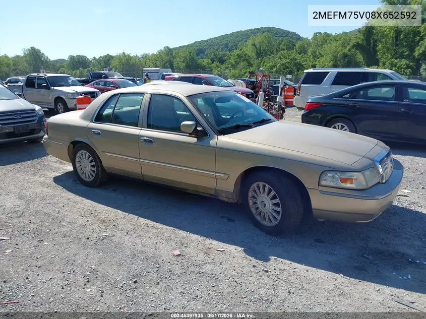 2008 Mercury Grand Marquis Ls VIN: 2MEFM75V08X652592 Lot: 45397935