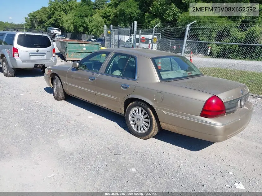 2008 Mercury Grand Marquis Ls VIN: 2MEFM75V08X652592 Lot: 45397935