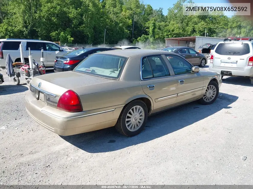 2008 Mercury Grand Marquis Ls VIN: 2MEFM75V08X652592 Lot: 45397935