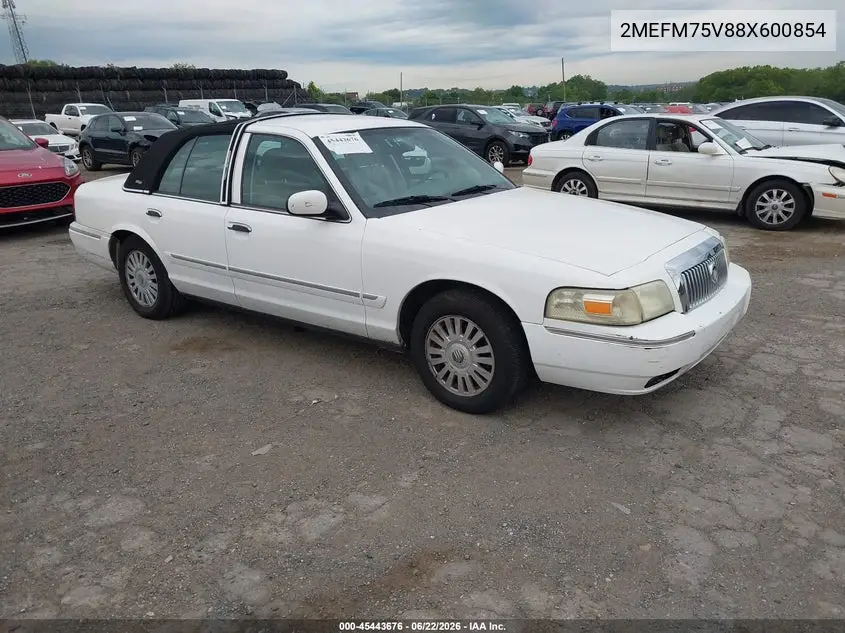 2008 Mercury Grand Marquis Ls VIN: 2MEFM75V88X600854 Lot: 45443676