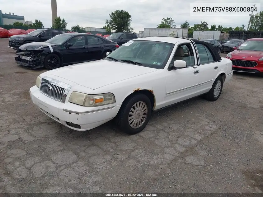 2008 Mercury Grand Marquis Ls VIN: 2MEFM75V88X600854 Lot: 45443676