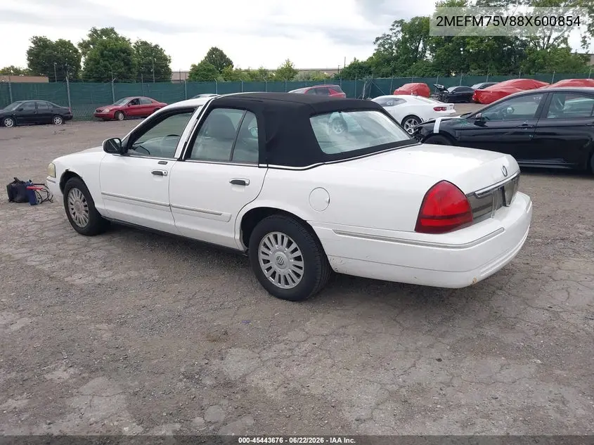2008 Mercury Grand Marquis Ls VIN: 2MEFM75V88X600854 Lot: 45443676