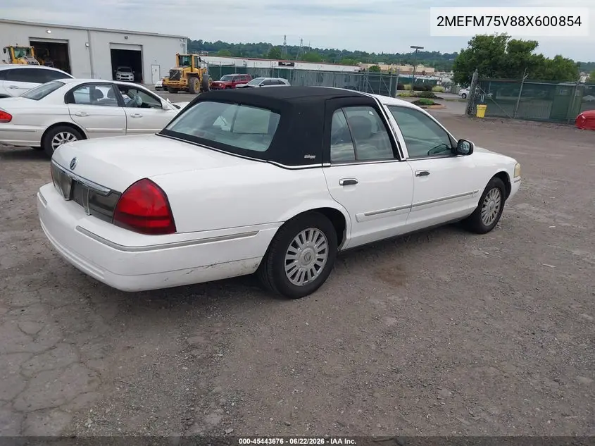 2008 Mercury Grand Marquis Ls VIN: 2MEFM75V88X600854 Lot: 45443676