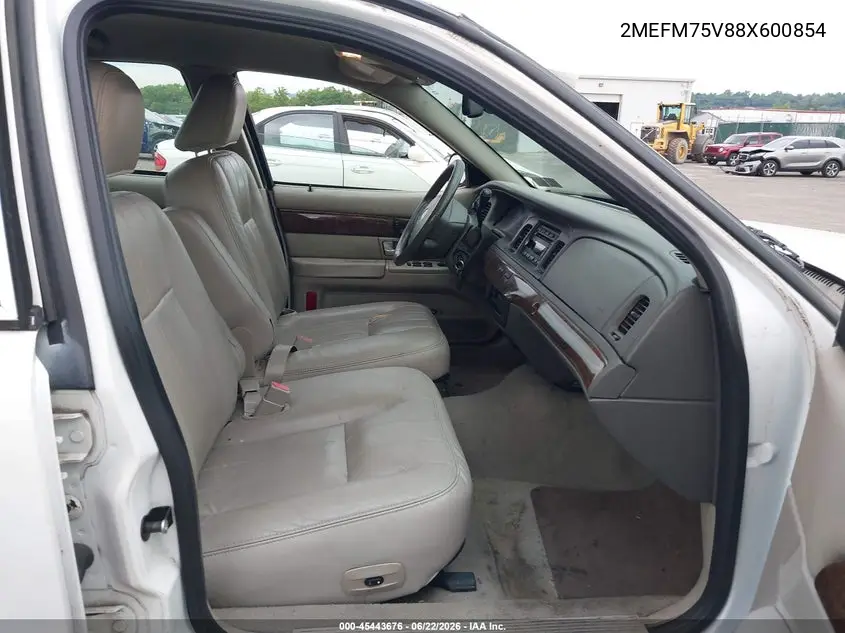 2008 Mercury Grand Marquis Ls VIN: 2MEFM75V88X600854 Lot: 45443676