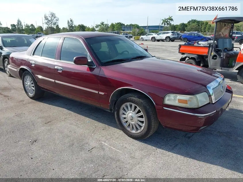 2008 Mercury Grand Marquis Ls VIN: 2MEFM75V38X661786 Lot: 45521120