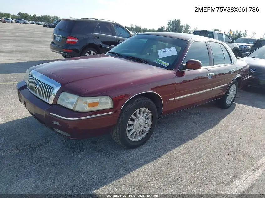 2008 Mercury Grand Marquis Ls VIN: 2MEFM75V38X661786 Lot: 45521120