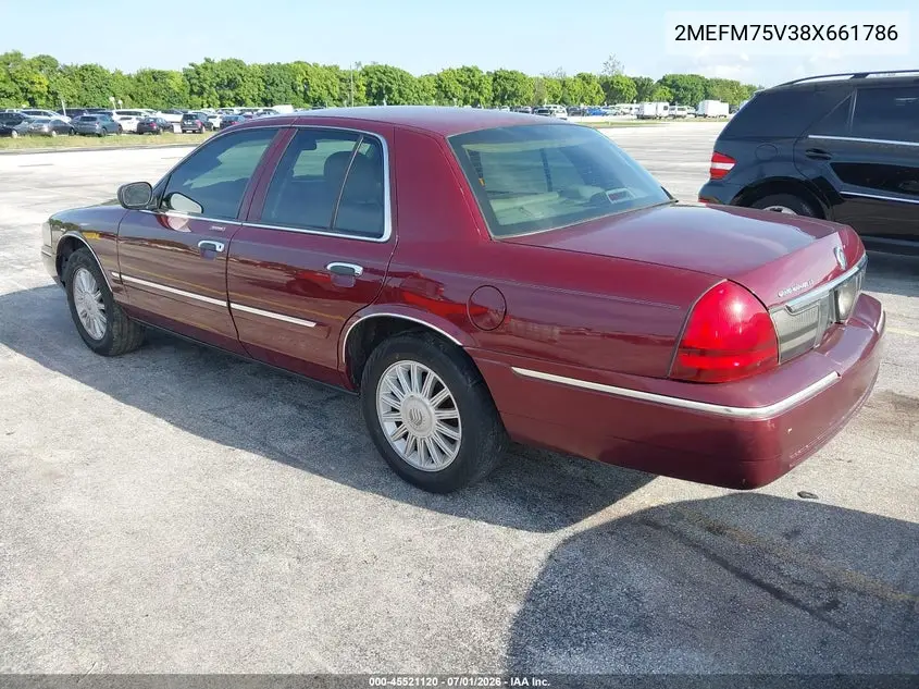 2008 Mercury Grand Marquis Ls VIN: 2MEFM75V38X661786 Lot: 45521120