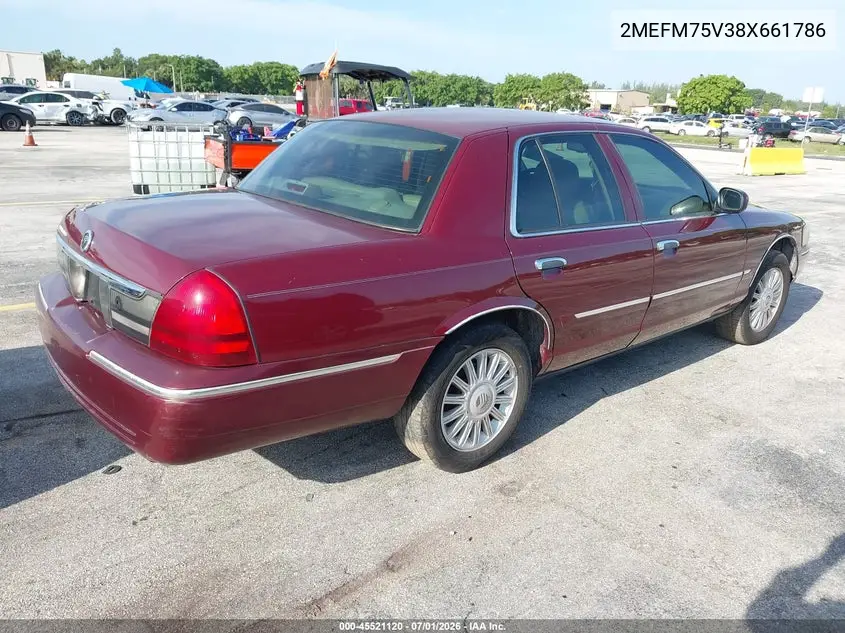2008 Mercury Grand Marquis Ls VIN: 2MEFM75V38X661786 Lot: 45521120