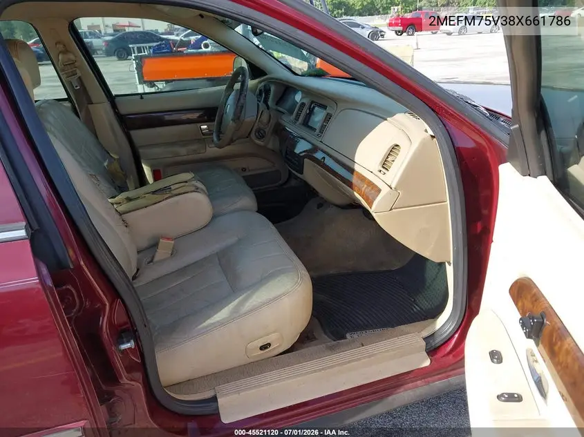 2008 Mercury Grand Marquis Ls VIN: 2MEFM75V38X661786 Lot: 45521120