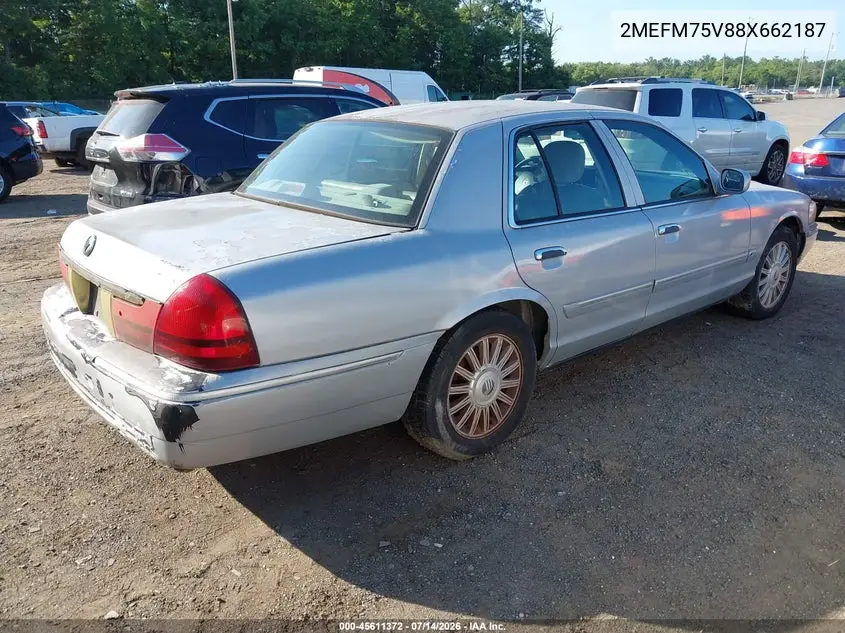2008 Mercury Grand Marquis Ls VIN: 2MEFM75V88X662187 Lot: 45611372
