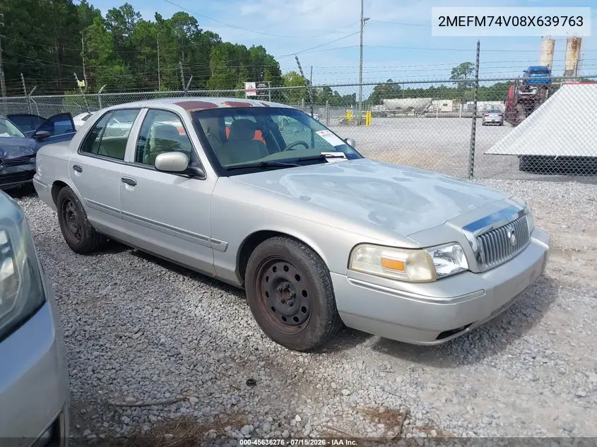 2008 Mercury Grand Marquis Gs VIN: 2MEFM74V08X639763 Lot: 45636276