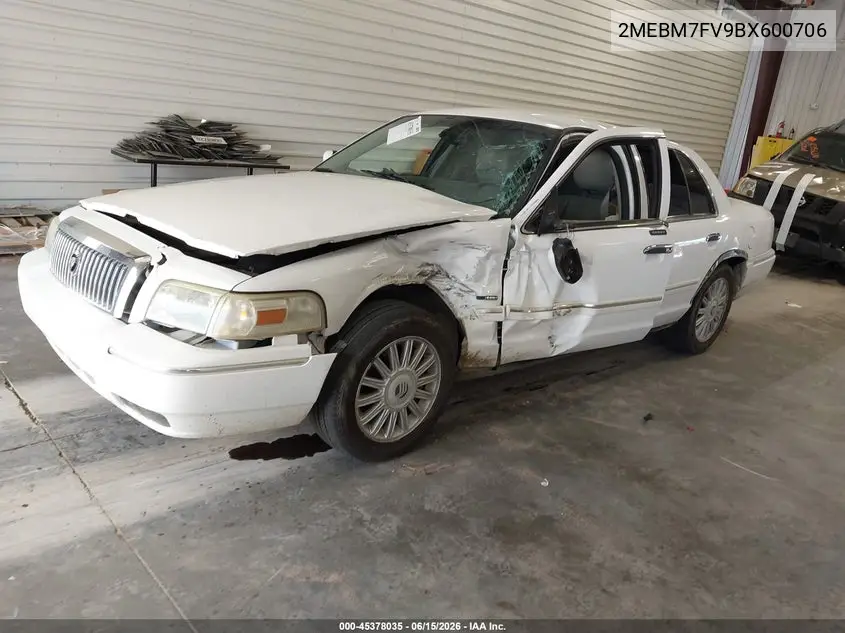2011 Mercury Grand Marquis Ls (Fleet Only) VIN: 2MEBM7FV9BX600706 Lot: 45378035