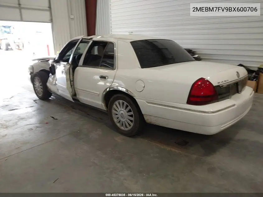2011 Mercury Grand Marquis Ls (Fleet Only) VIN: 2MEBM7FV9BX600706 Lot: 45378035