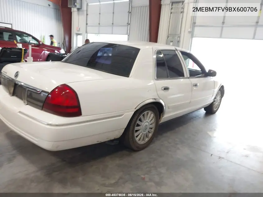 2011 Mercury Grand Marquis Ls (Fleet Only) VIN: 2MEBM7FV9BX600706 Lot: 45378035