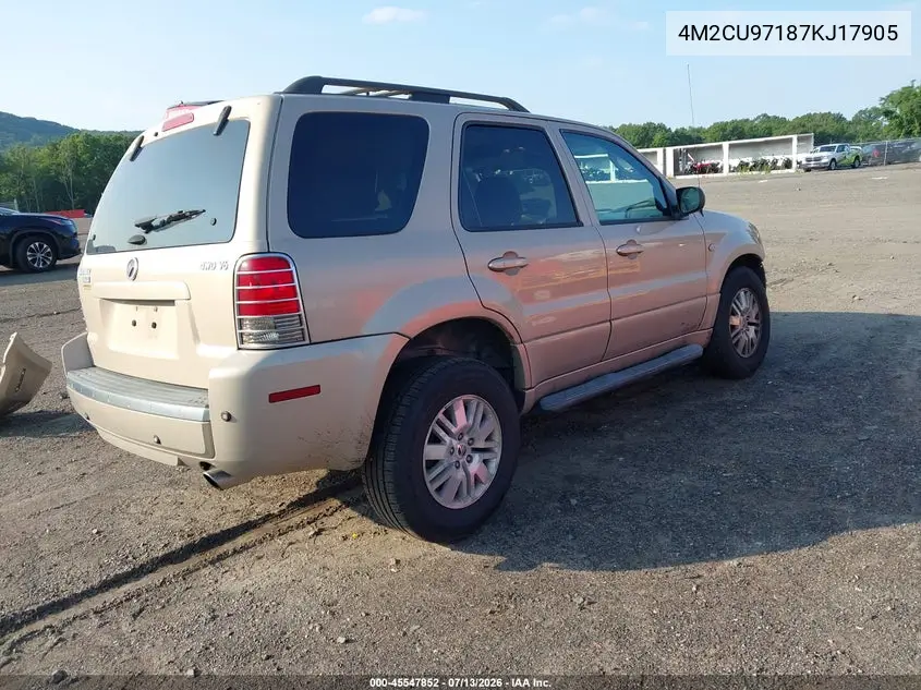 2007 Mercury Mariner Premier VIN: 4M2CU97187KJ17905 Lot: 45547852