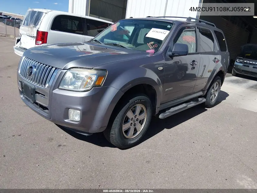 2008 Mercury Mariner V6 VIN: 4M2CU91108KJ05922 Lot: 45365934