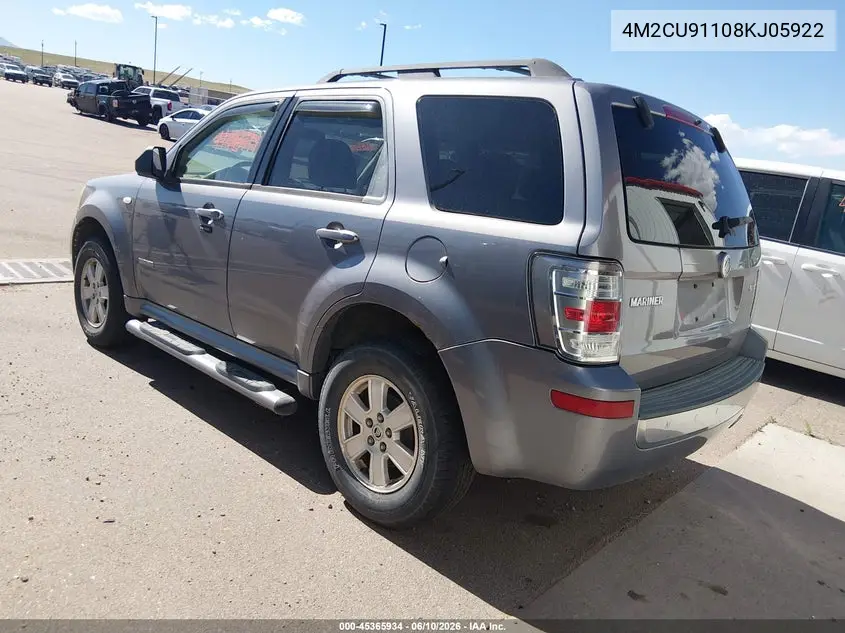 2008 Mercury Mariner V6 VIN: 4M2CU91108KJ05922 Lot: 45365934