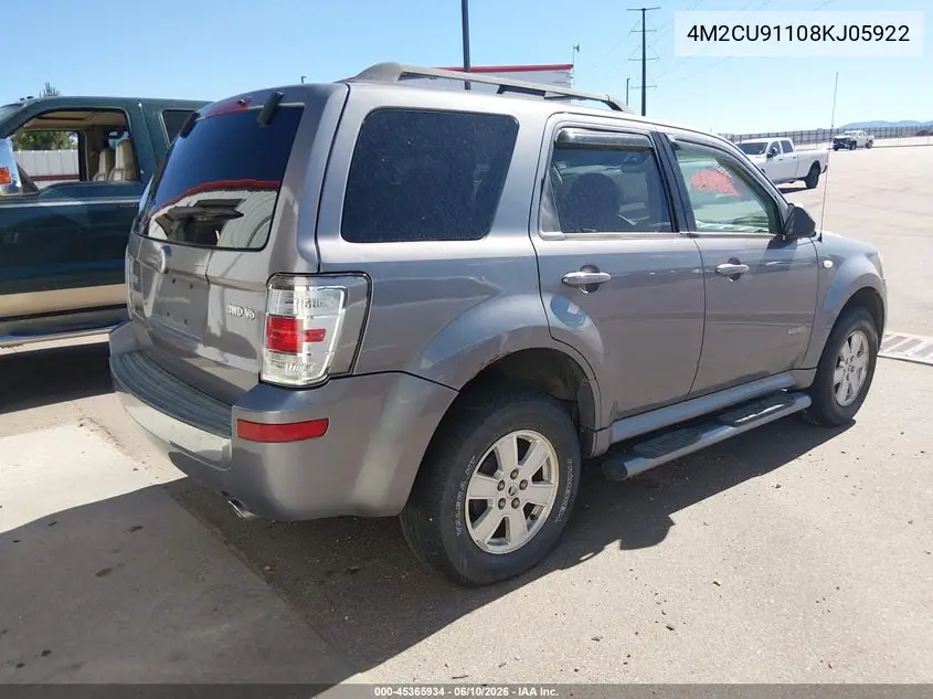 2008 Mercury Mariner V6 VIN: 4M2CU91108KJ05922 Lot: 45365934