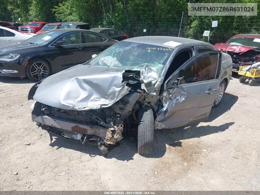 2006 Mercury Milan I4 VIN: 3MEFM07Z86R631024 Lot: 45077523