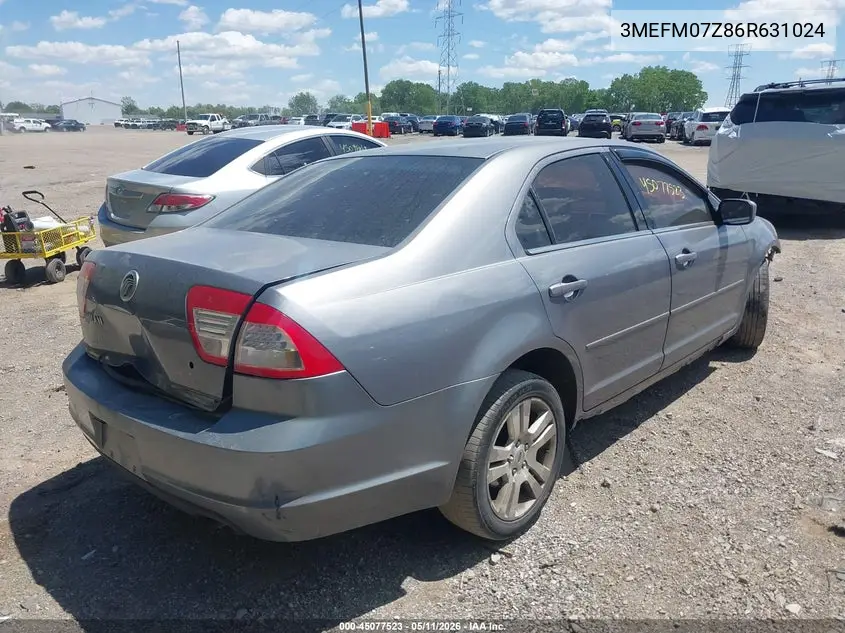 2006 Mercury Milan I4 VIN: 3MEFM07Z86R631024 Lot: 45077523