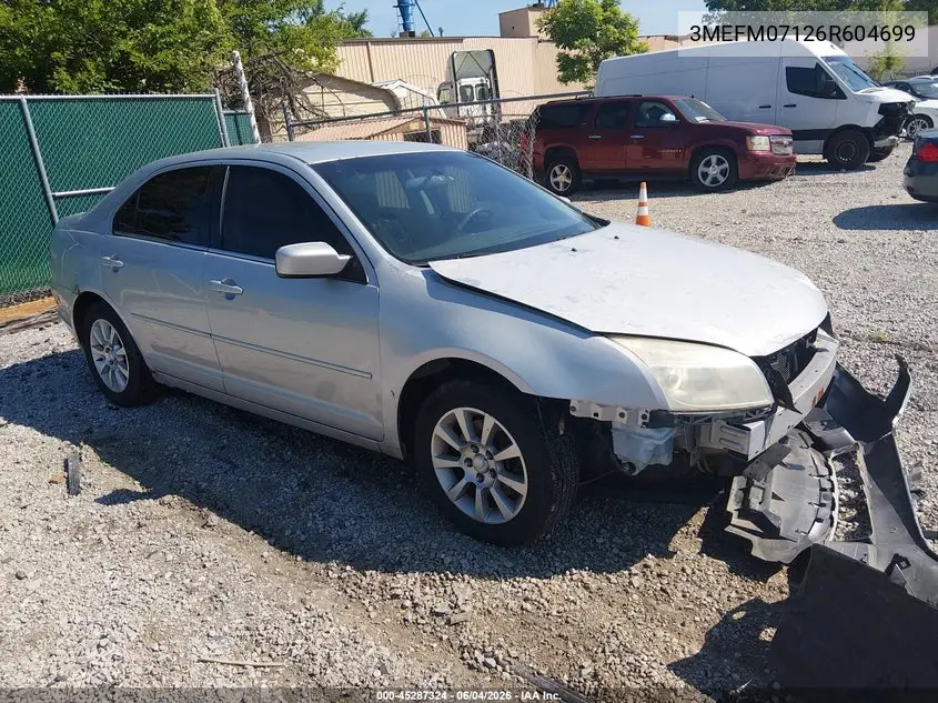 2006 Mercury Milan V6 VIN: 3MEFM07126R604699 Lot: 45287324