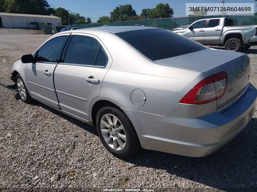 2006 Mercury Milan V6 VIN: 3MEFM07126R604699 Lot: 45287324