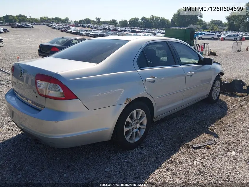 2006 Mercury Milan V6 VIN: 3MEFM07126R604699 Lot: 45287324