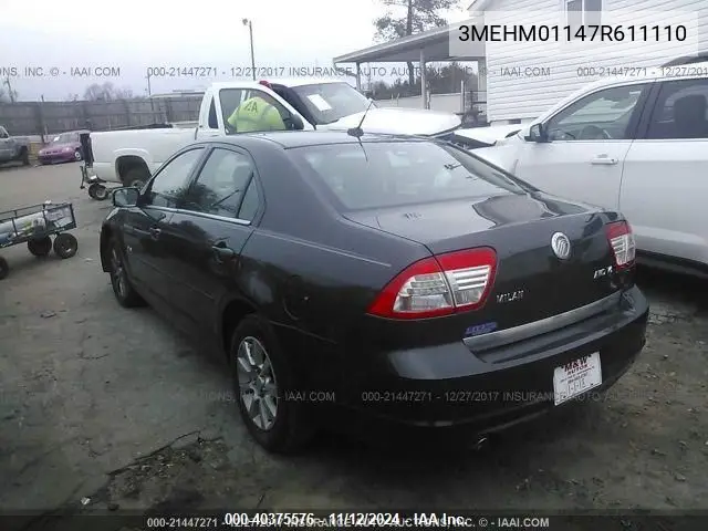 2007 Mercury Milan V6 VIN: 3MEHM01147R611110 Lot: 40375576