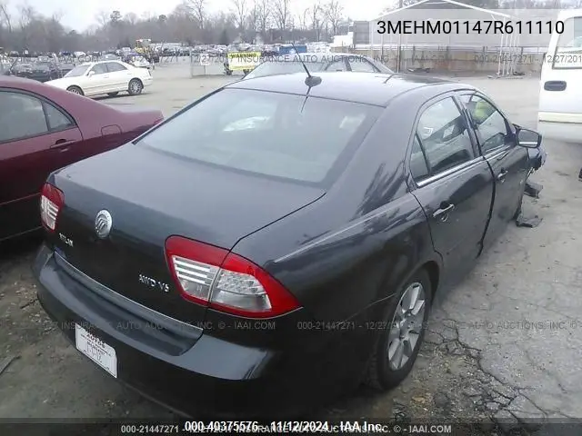2007 Mercury Milan V6 VIN: 3MEHM01147R611110 Lot: 40375576