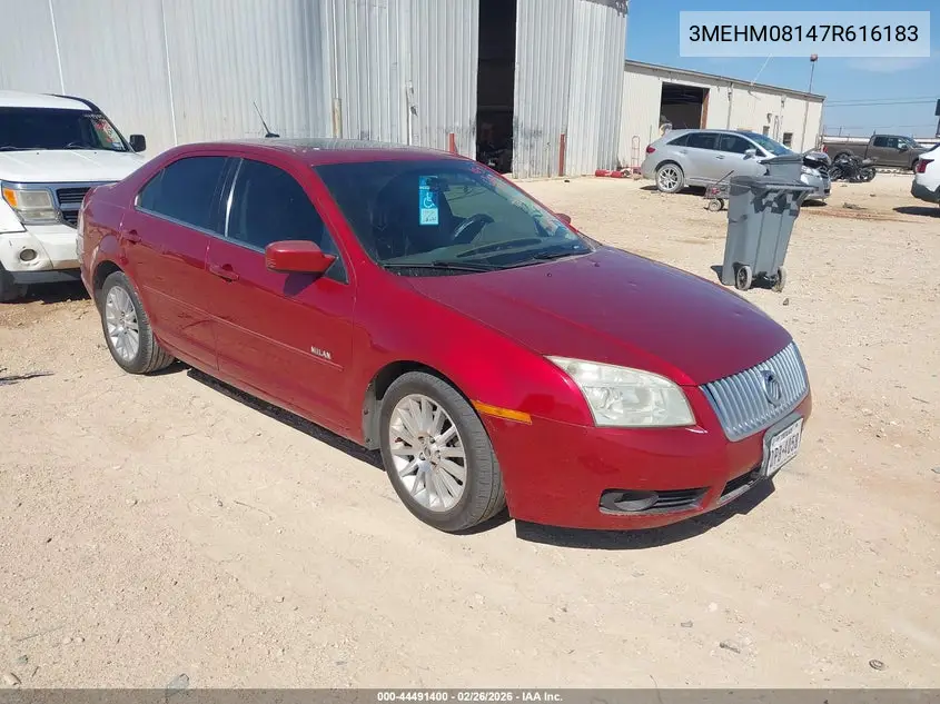 2007 Mercury Milan V6 Premier VIN: 3MEHM08147R616183 Lot: 44491400