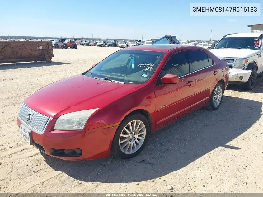 2007 Mercury Milan V6 Premier VIN: 3MEHM08147R616183 Lot: 44491400