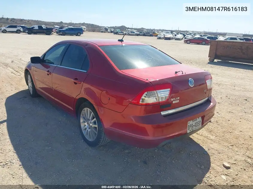 2007 Mercury Milan V6 Premier VIN: 3MEHM08147R616183 Lot: 44491400
