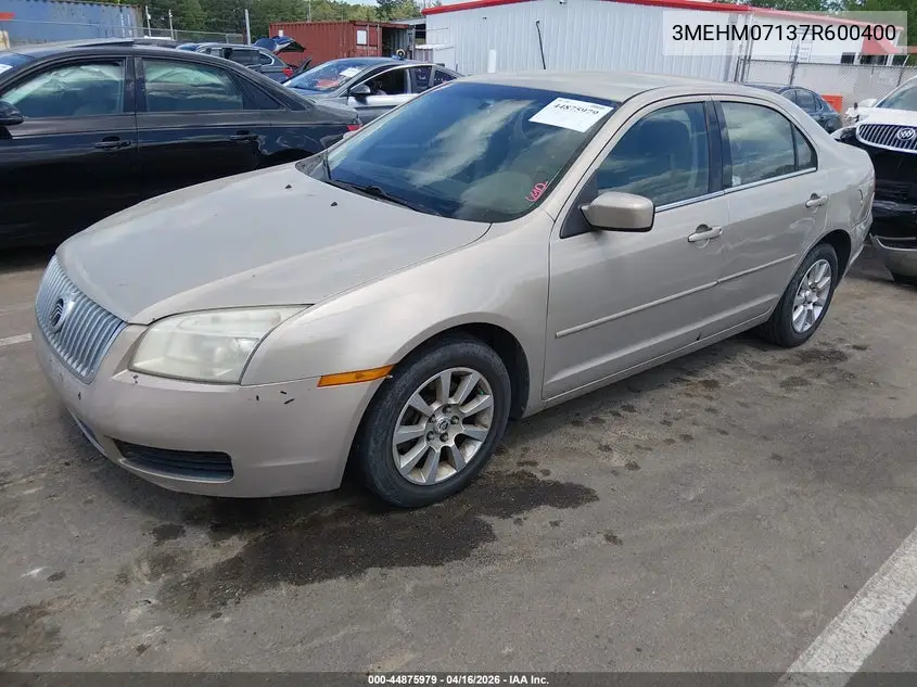 2007 Mercury Milan V6 VIN: 3MEHM07137R600400 Lot: 44875979