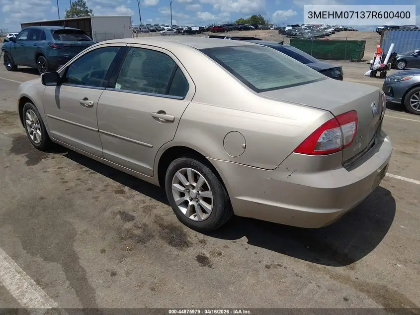 2007 Mercury Milan V6 VIN: 3MEHM07137R600400 Lot: 44875979