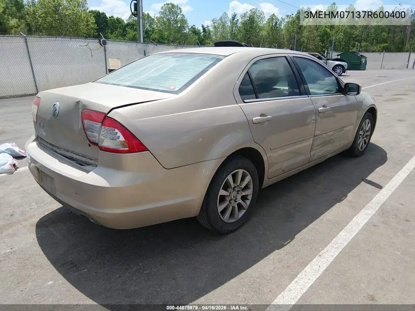2007 Mercury Milan V6 VIN: 3MEHM07137R600400 Lot: 44875979