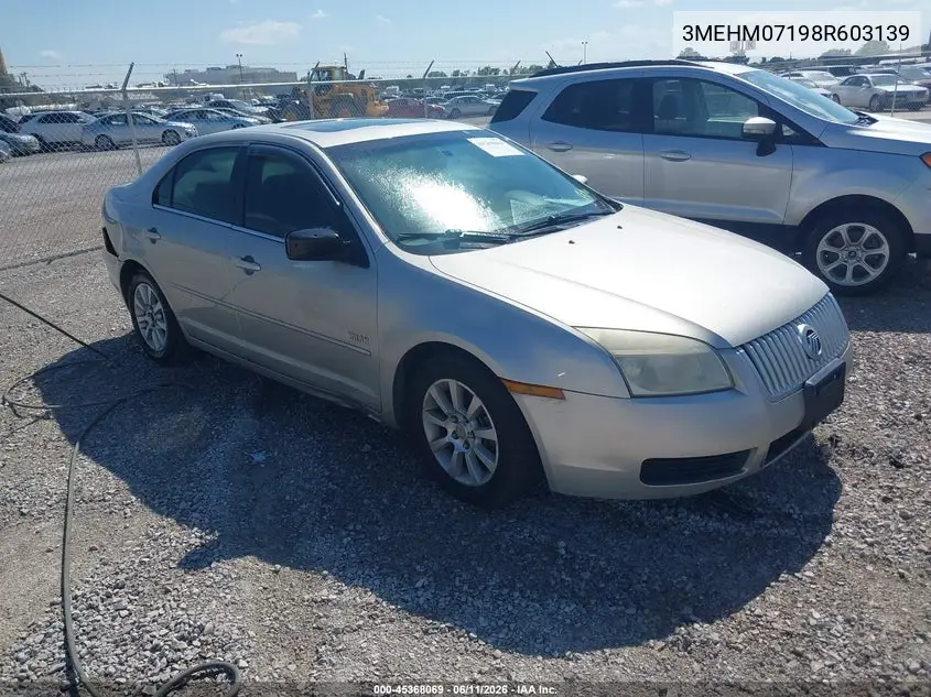 2008 Mercury Milan V6 VIN: 3MEHM07198R603139 Lot: 45368069