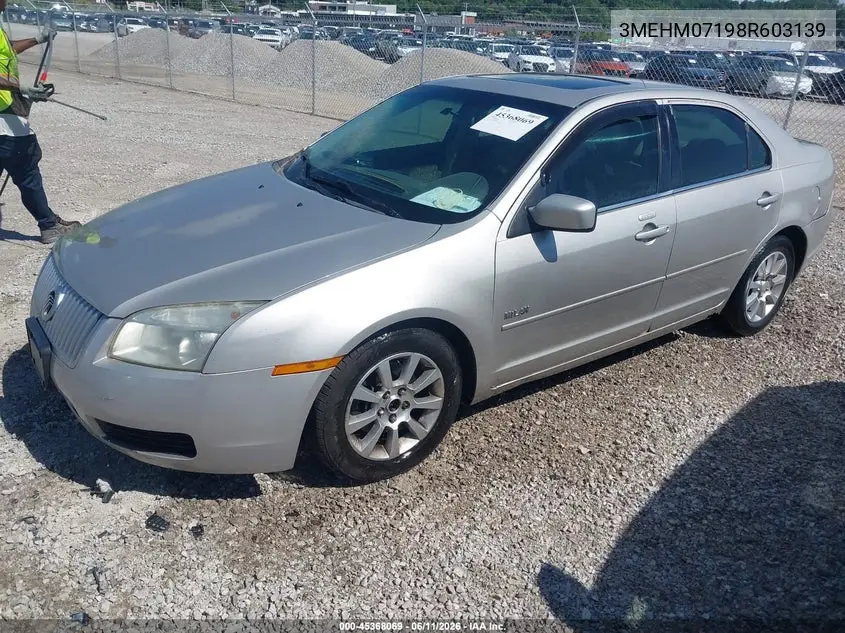 2008 Mercury Milan V6 VIN: 3MEHM07198R603139 Lot: 45368069