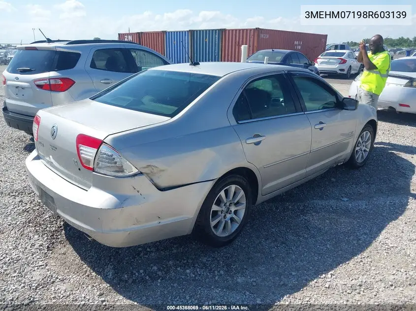 2008 Mercury Milan V6 VIN: 3MEHM07198R603139 Lot: 45368069
