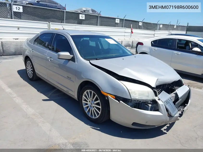 2008 Mercury Milan V6 VIN: 3MEHM07198R600600 Lot: 45383021