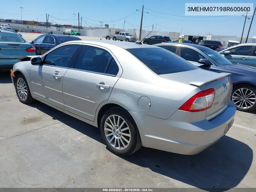 2008 Mercury Milan V6 VIN: 3MEHM07198R600600 Lot: 45383021