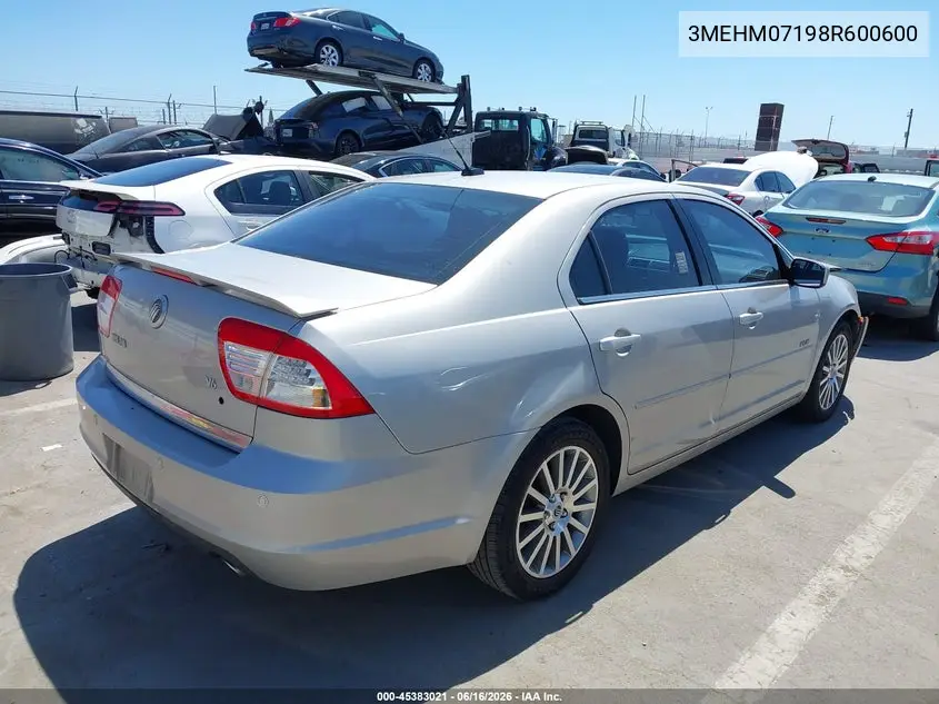 2008 Mercury Milan V6 VIN: 3MEHM07198R600600 Lot: 45383021