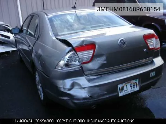 2008 Mercury Milan VIN: 3MEHM08168R638154 Lot: 4680474